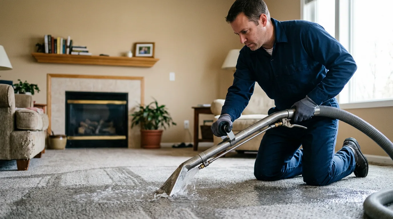 Water damage restoration technician working near Matthews, MO